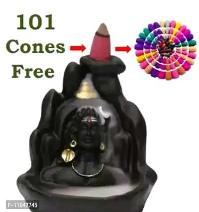 Lord Shiva Adiyogi Backflow Smoke Fountain Incense Holder with Free 101 Cones of Fragrance Incense Cones