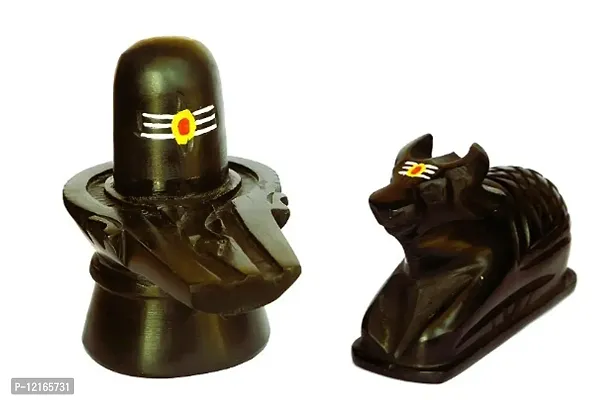 Tilak Shivling Murti Idol with nandi idol Marble , Black Decorative Showpiece - 7cm for Temple.