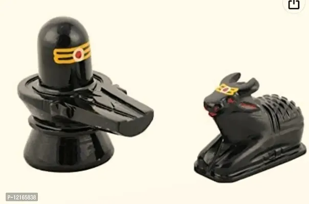 Pure Black Tliak Shivling with Nandi Idols for Temple, Worship, Shivratri Saawan Jalabhishak