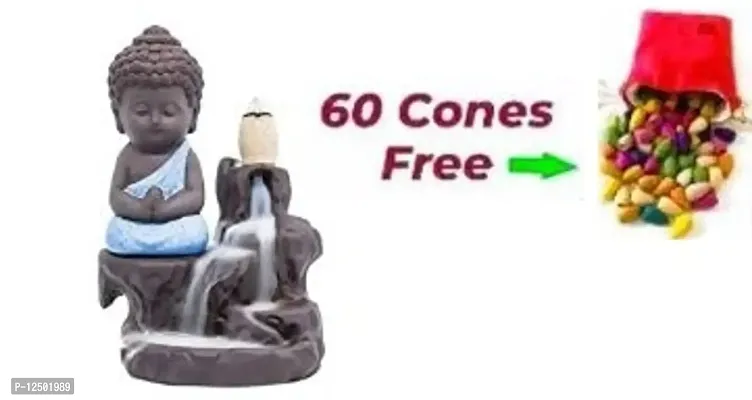 Buddha Statue, Meditating Monk Buddha with Free 60 Smoke Cones