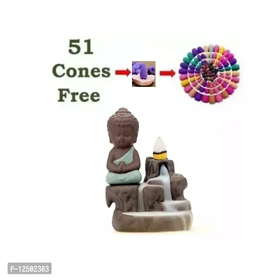 Buddha Showpiece Idol with 51 Free Smoke Backflow Scented Cones
