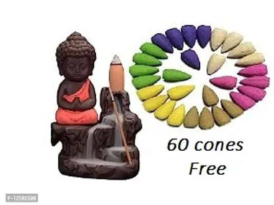 Buddha Smoke Backflow Cone Incense Holder Decorative Showpiece with 60 Free Smoke Backflow Scented Cone