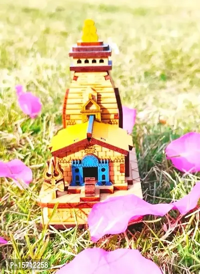 Colorful Kedarnath 3D Wood Temple Model for Home/Office/Shop/Car Dashboard - 9 X 5.5 X 10 Cm