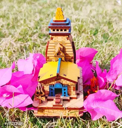 Wooden Mahadev Kedarnath Miniature Temple | Hand Crafted Wooden Temple for Car Dashboard, Gifting and ShowPiece (Length - 9 cm)