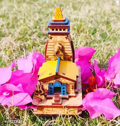 Wooden Mahadev Kedarnath Miniature Temple | Hand Crafted Wooden Temple for Car Dashboard, Gifting and ShowPiece (Length - 9 cm)-thumb0