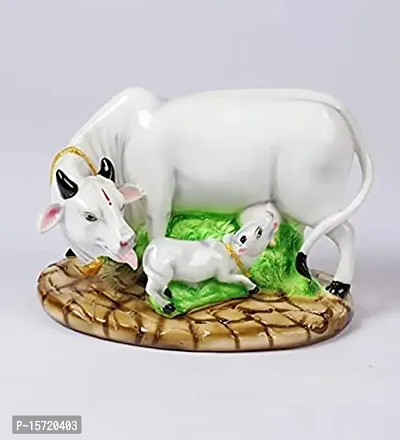 Poly Resin Decorative White Cow with Calf Showpiece Cow showpieces for Home Decor Cow Calf Idol for Home kamdhenu Cow Idol-thumb2