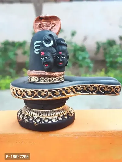 Polyresin Sheshnaag Shiva Shivling Statue | Shiva Parvati Face Shivlingam Idol Statue ( Black , Golden )-thumb0