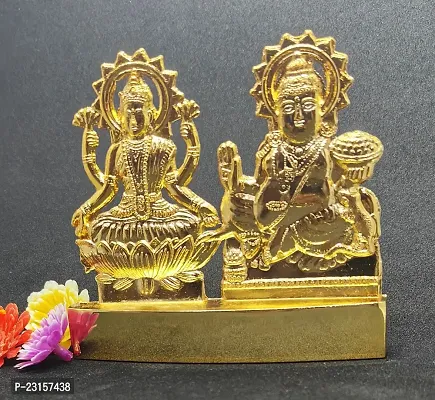 Laxmi and Kuber Idol Gold Plated for Worship of Wealth God  Goddess Energized Brass Murti-Small