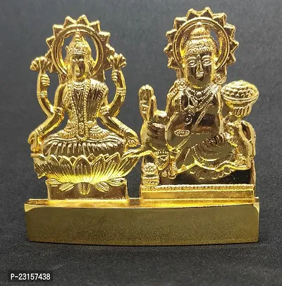 Laxmi and Kuber Idol Gold Plated for Worship of Wealth God  Goddess Energized Brass Murti-Small-thumb2