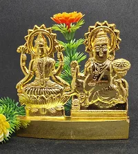Laxmi and Kuber Idol Gold Plated for Worship of Wealth God  Goddess Energized Brass Murti-Small-thumb2