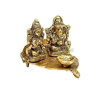 Haridwar divine Lakshmi Ganesh Idols On Leaf with Diya Made of Metal Laxmi Ganesha Oil Lamp Statue Traditional Figurine for Home Office Temple Puja Decoration Diwali-thumb2