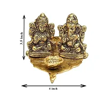 Haridwar divine Lakshmi Ganesh Idols On Leaf with Diya Made of Metal Laxmi Ganesha Oil Lamp Statue Traditional Figurine for Home Office Temple Puja Decoration Diwali-thumb4