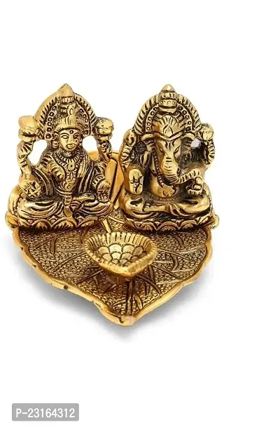 Haridwar divine gold plated laxmi ganesh on a leaf for diwali worship-thumb0