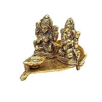 Haridwar divine gold plated laxmi ganesh on a leaf for diwali worship-thumb2