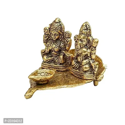 Haridwar divine gold plated laxmi ganesh on a leaf for diwali worship-thumb3