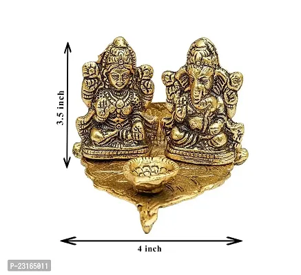 Haridwar divine lakshmi ganesh sitting on a leaf gold plated diwali worship-thumb0