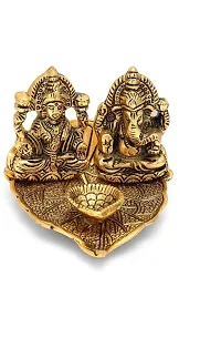 Haridwar divine lakshmi ganesh sitting on a leaf gold plated diwali worship-thumb1
