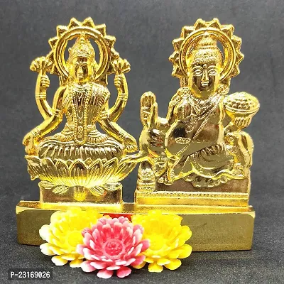 Metal Gold Plated Handicraft Lord Lakshmi  Kuber Brass Idol Statue, Holy Spiritual Showpiece Laxmi-Kuber for Car Dashboard  Pooja Ghar, Made in India Best for Gifting.-thumb0