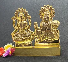 Metal Gold Plated Handicraft Lord Lakshmi  Kuber Brass Idol Statue, Holy Spiritual Showpiece Laxmi-Kuber for Car Dashboard  Pooja Ghar, Made in India Best for Gifting.-thumb1