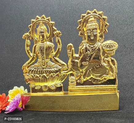 Metal Gold Plated Handicraft Lord Lakshmi  Kuber Brass Idol Statue, Holy Spiritual Showpiece Laxmi-Kuber for Car Dashboard  Pooja Ghar, Made in India Best for Gifting.-thumb2