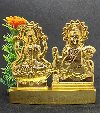 Metal Gold Plated Handicraft Lord Lakshmi  Kuber Brass Idol Statue, Holy Spiritual Showpiece Laxmi-Kuber for Car Dashboard  Pooja Ghar, Made in India Best for Gifting.-thumb2