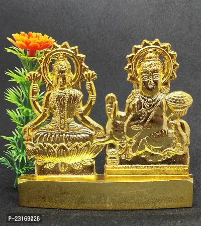 Metal Gold Plated Handicraft Lord Lakshmi  Kuber Brass Idol Statue, Holy Spiritual Showpiece Laxmi-Kuber for Car Dashboard  Pooja Ghar, Made in India Best for Gifting.-thumb3