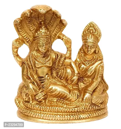 Haridwar Divine  Metal Statue of Lord Vishnu Laxmi On Sheshnag Laxmi Narayan for Blessings-thumb0