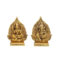 Haridwar Divine  Metal Laxmi Ganesh Idol on Leaf Singhasan - Gold Plated Lakshmi Ganesha Set Statue-thumb3