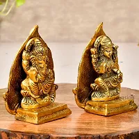 Haridwar Divine Antique Gold Plated Metal Lakshmi Ganesh Pair with Leaf Background-thumb1