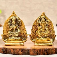 Haridwar Divine Antique Gold Plated Metal Lakshmi Ganesh Pair with Leaf Background-thumb2