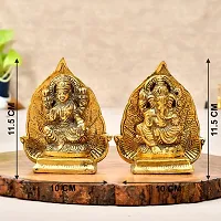 Haridwar Divine Antique Gold Plated Metal Lakshmi Ganesh Pair with Leaf Background-thumb3