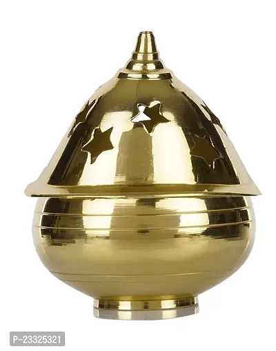 Haridwar Divine  Brass Akhand Diya in Apple Shape with Designed Star Holes on Top-thumb0