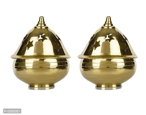 Haridwar Divine  Brass Akhand Diya in Apple Shape with Designed Star Holes on Top-thumb2