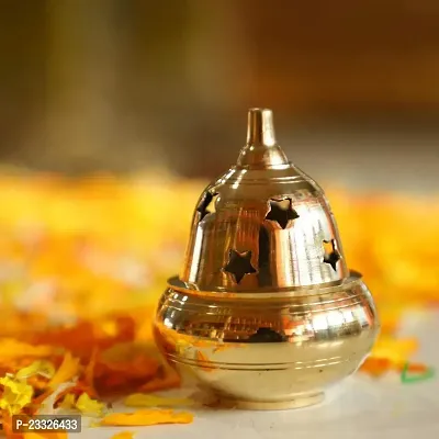 Haridwar Divine Brass Handmade Apple Shape Akhand Diya with Star Holes-thumb0