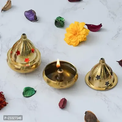 Haridwar Divine Akhand Jyoti Deepak Apple Shape Brass Diya |Puja Lamp Spritual Brass (Pack of 2) Table Diya Set