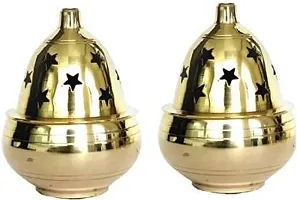 Haridwar Divine Akhand Jyoti Deepak Apple Shape Brass Diya |Puja Lamp Spritual Brass (Pack of 2) Table Diya Set-thumb1