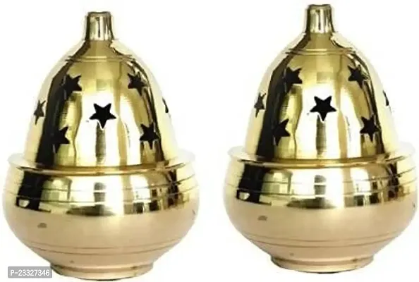 Haridwar Divine Akhand Jyoti Deepak Apple Shape Brass Diya |Puja Lamp Spritual Brass (Pack of 2) Table Diya Set-thumb2