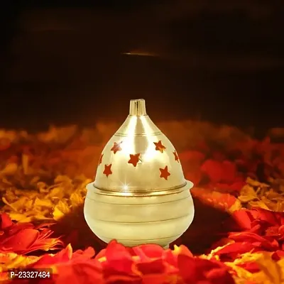 Haridwar Divine  Apple Shape Brass Akhand Diya with Star Holes Cover, Small Oil Lamp for Pooja- Home Temple and Diwali.