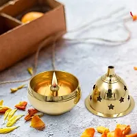Haridwar Divine  Apple Shape Brass Akhand Diya with Star Holes Cover, Small Oil Lamp for Pooja- Home Temple and Diwali.-thumb1