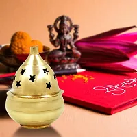 Haridwar Divine  Apple Shape Brass Akhand Diya with Star Holes Cover, Small Oil Lamp for Pooja- Home Temple and Diwali.-thumb2