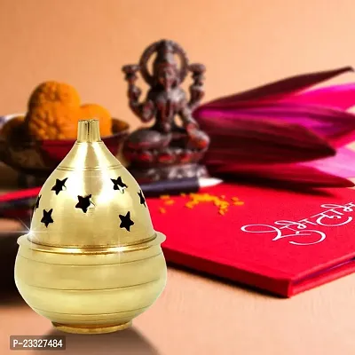 Haridwar Divine  Apple Shape Brass Akhand Diya with Star Holes Cover, Small Oil Lamp for Pooja- Home Temple and Diwali.-thumb3