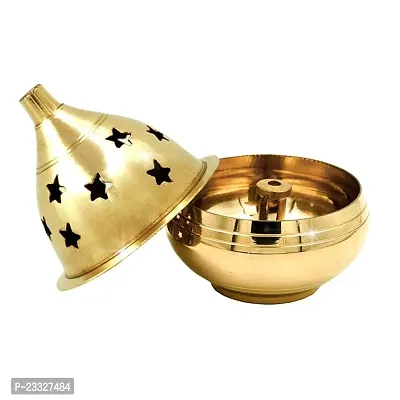 Haridwar Divine  Apple Shape Brass Akhand Diya with Star Holes Cover, Small Oil Lamp for Pooja- Home Temple and Diwali.-thumb4
