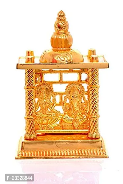 Haridwar divine Aluminium Laxmi Ganesha Mandir Idol, 6 x 4.5x2 Inches, Golden-thumb0