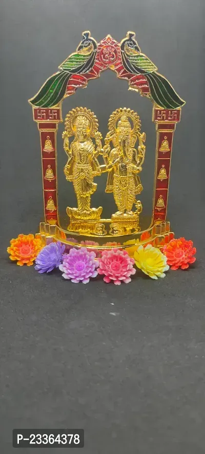 Haridwar Divine Traditional Peacock Engraved Laxmi Ganesh Mandir Idol Murti for Prosperity, Puja Ghar, Diwali