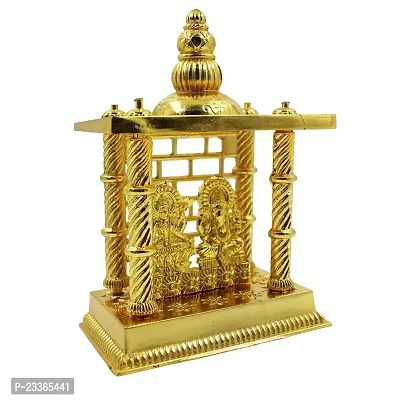 Haridwar Divine Lord Ganpati Lakshmi Statue Gold Plated Figurine | Laxmi Ganesh Small Mandir Idol Murti for Diwali-thumb0