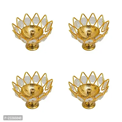 Haridwar Divine Handcratfed Brass Small Bowl Crystal Engraved Diya for Diwali Puja, Temple, Decorations Pack of 4