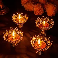 Haridwar Divine Diwali Diya Crystal Round Akhand Diya for Puja Brass Small Kamal Deep Jyoti Oil Lamp for Home Temple Pooja ( Pack of 4 )-thumb1