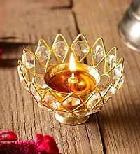 Haridwar Divine Brass Crystal Bowl Design Akhand Diya Oil Lamp Stand for Puja Home Diwali Decoration (Golden) Pack of 12-thumb1