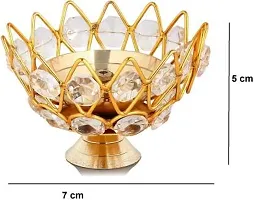 Haridwar Divine Brass Crystal Bowl Design Akhand Diya Oil Lamp Stand for Puja Home Diwali Decoration (Golden) Pack of 12-thumb2