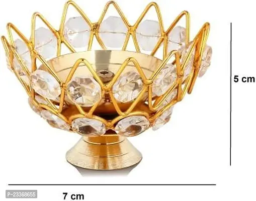 Haridwar Divine Brass Crystal Bowl Design Akhand Diya Oil Lamp Stand for Puja Home Diwali Decoration (Golden) Pack of 12-thumb3